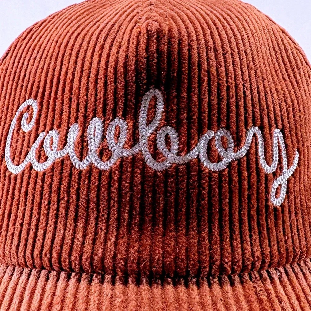 American Needle Embroidered Cowboy Script Terra Cotta Corduroy Snapback Hat NWT
